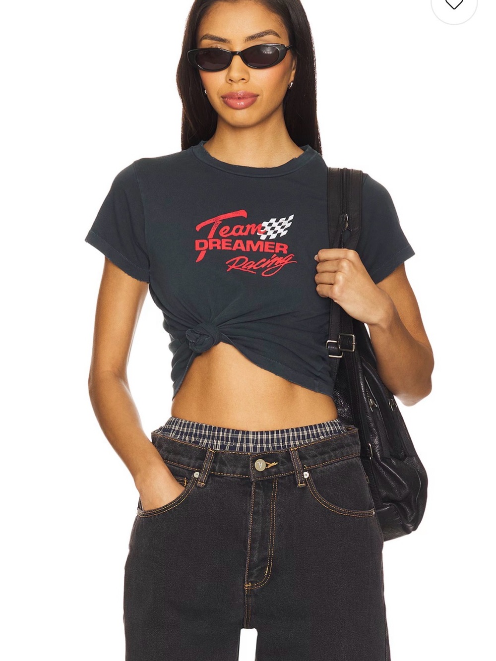 Daydreamer Black Crop Tee with Red Racing Logo